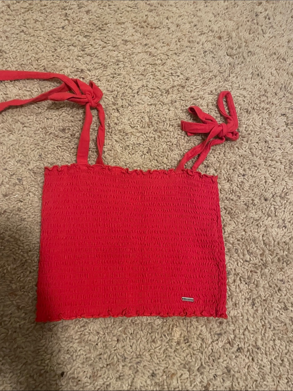 Hollister Red Smocked Crop Top with Logo Tag